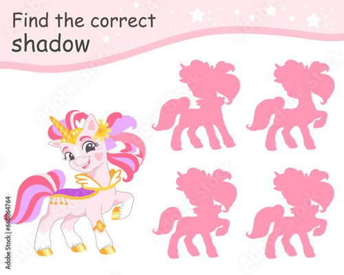 Find correct shadow royal unicorn pink vector
