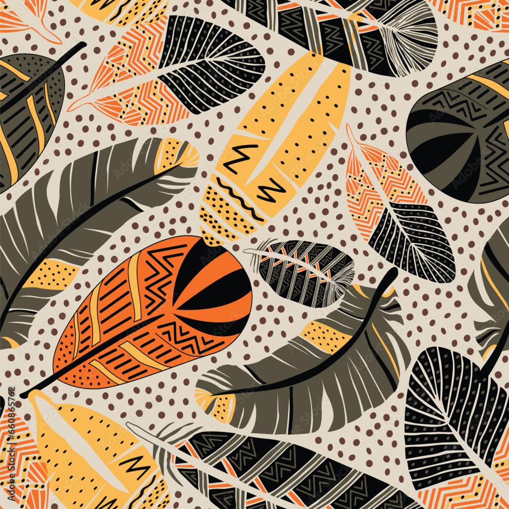 Boho style feather pattern summer Hippie design