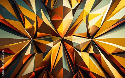 golden low poly triangular background with neon edges with Generative AI.