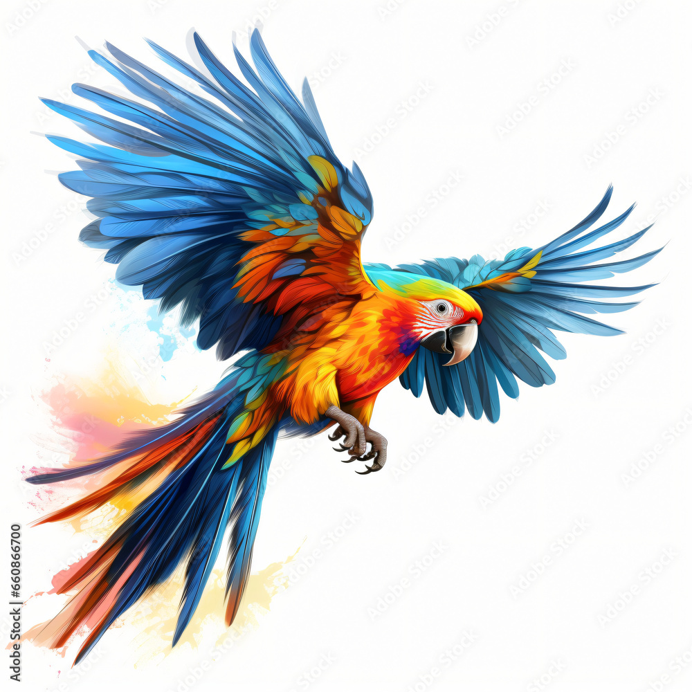 Image of colorful flying parrot painting