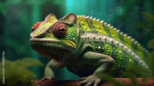 Panther chameleon, a species of chameleon native to the eastern and northern parts of Madagascar in a tropical forest biome.