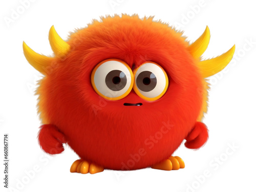 Cute and funny green monster 3D cartoon character on transparent background. Generative Ai.
