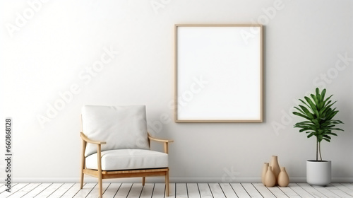 Mock-up of gallery interior with white canvas picture frame