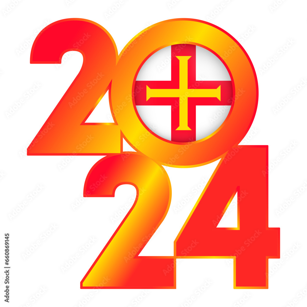Obraz premium Happy New Year 2024 banner with Guernsey flag inside. Vector illustration.