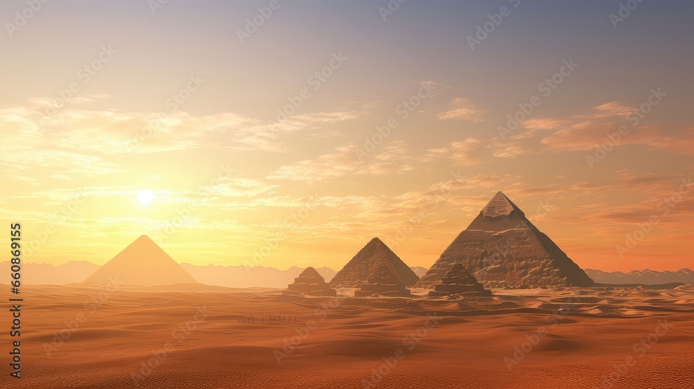 The Pyramids of Egypt on the Giza ultra realistic illustration - Generative AI.