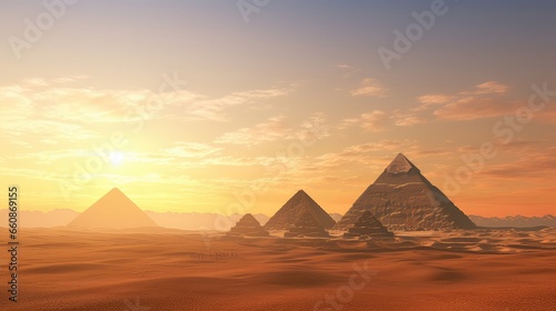 The Pyramids of Egypt on the Giza ultra realistic illustration - Generative AI. © Mariia