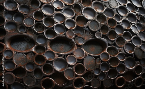 Patinated and perforated organic steel texture
