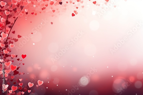 Pink and red hearts on a light defocused bokeh background. Love, Valentine's Day concept.