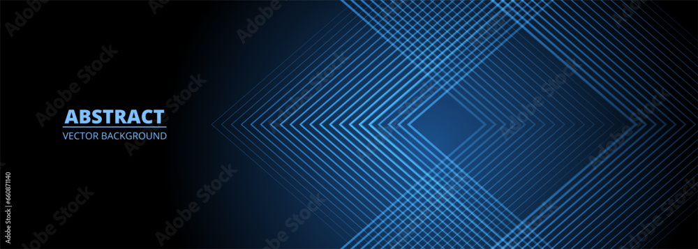 Dark 3d abstract modern background with blue glowing stripes. Futuristic technology concept design for banner, backdrop, wallpaper, cover, presentation background. Vector illustration - obrazy, fototapety, plakaty 