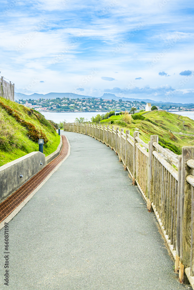 Concrete coastal path on the Sainte-Barbe hill in Saint-Jean-de-Luz, France