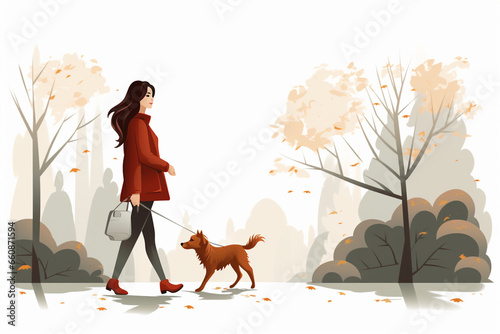 vector illustration of a girl walking with a dog
