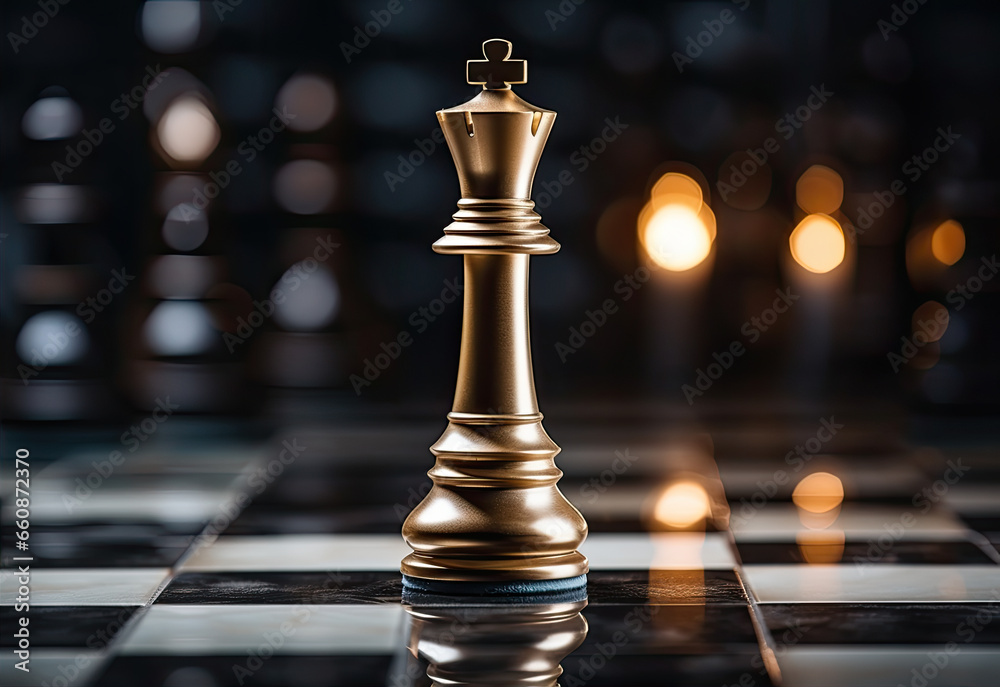 gold chess piece in the middle of a chess board, in the style of photorealistic surrealism gold chess piece in the middle of a chess board, in the style of photorealistic surrealism