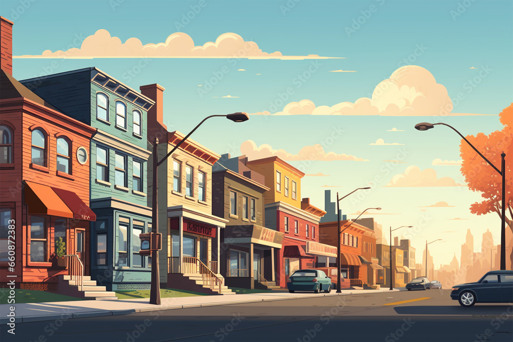 vector illustration of a view of city buildings on the side of the road