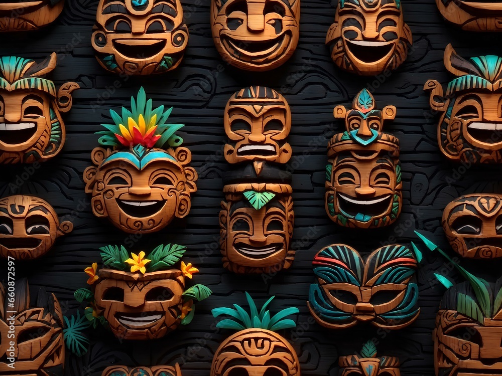 3d emoji wooden faces with black background 