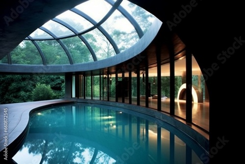 Perfect integration: fashionable home and enticing swimming pool. Generative AI