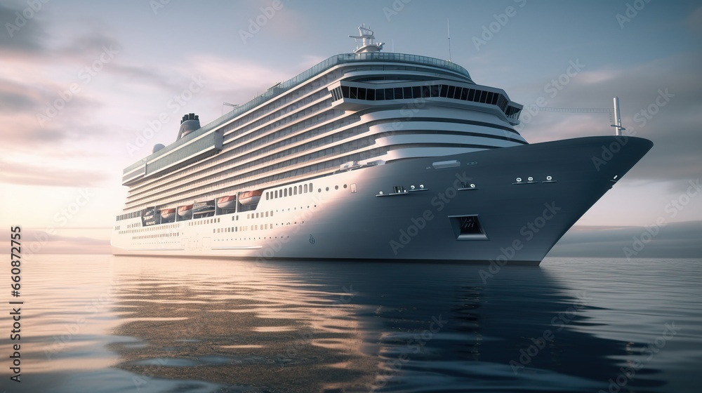 Cruise Ship, beautiful white cruise ship above luxury in the ocean sea, exclusive tourism travel on holiday take