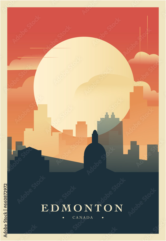 Canada Edmonton city brutalism poster with abstract skyline, cityscape retro vector illustration. Alberta province travel guide cover, brochure, flyer, leaflet, business presentation template image