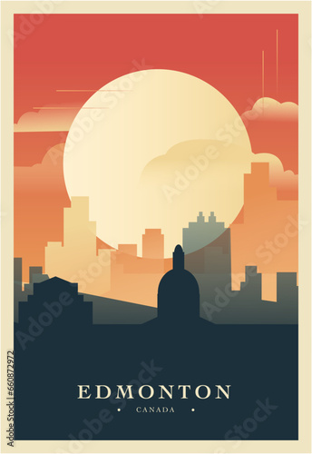 Canada Edmonton city brutalism poster with abstract skyline, cityscape retro vector illustration. Alberta province travel guide cover, brochure, flyer, leaflet, business presentation template image