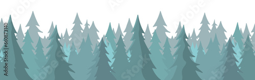 Wallpaper Mural Forest panorama view. Pine tree landscape vector illustration. Spruce silhouette. Banner background. Fog evergreen coniferous trees. Torontodigital.ca