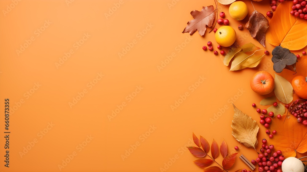 Autumnal Frame with Copy Space: Vibrant Orange Background