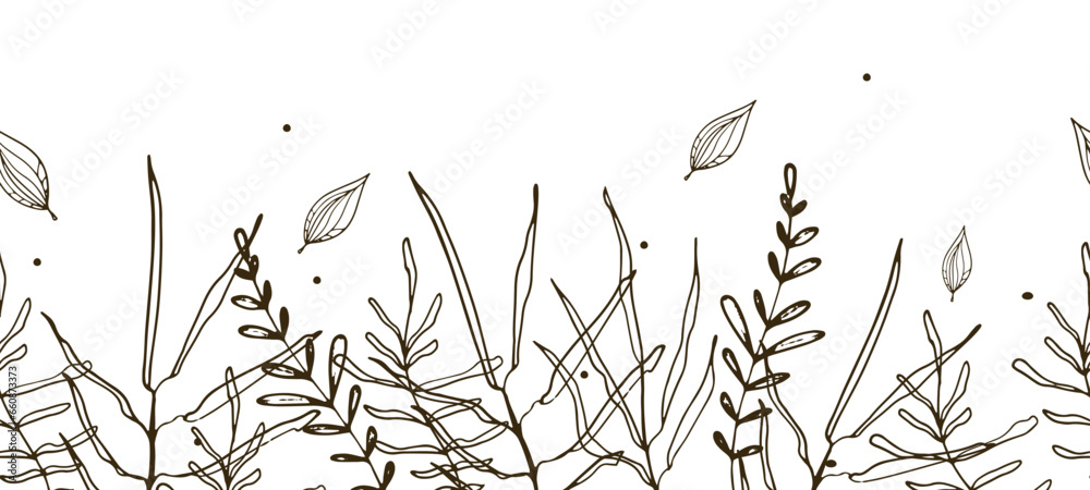 Obraz premium Leaves of various vintage plants. fern, botanical set with engraving, hand-drawn. vegetable organic set.