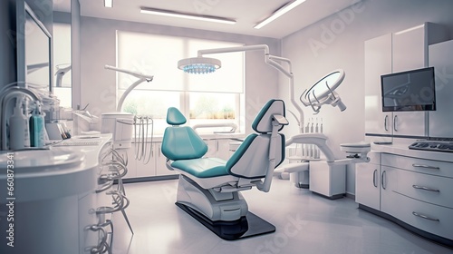 inside the dental office. Devices and equipment. Modern dentist room and new equipment inside. Interior of a modern medical clinic.