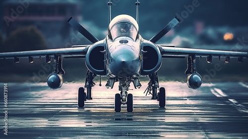 military fighter jet aircraft parked at airforce airport photo