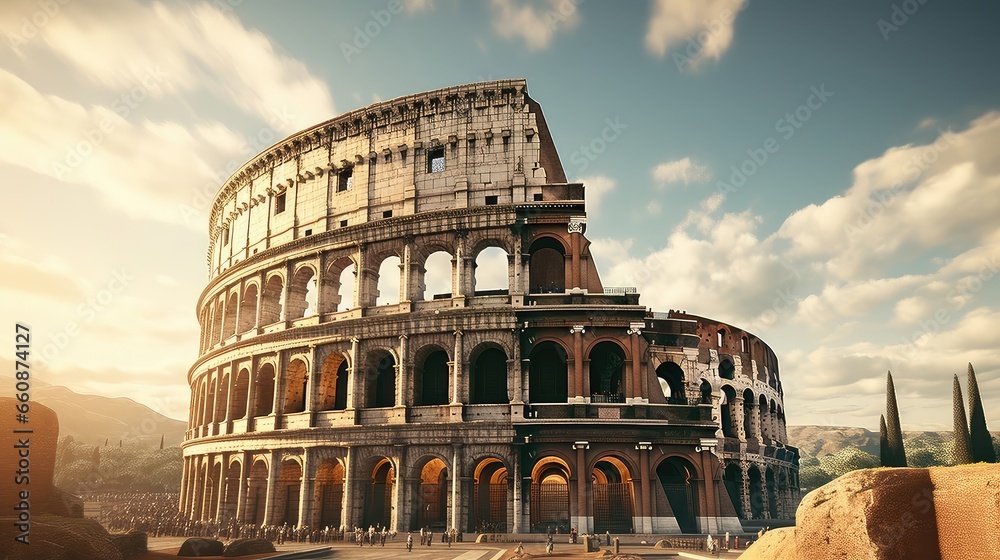 Colosseum in Rome ultra realistic illustration - Generative AI.