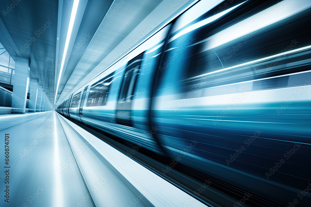 subway train in motion, blurred image 