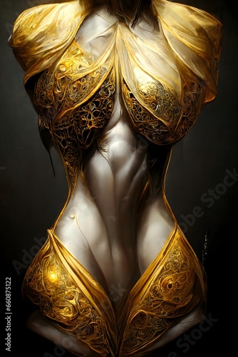 breastplat golden armor fantasy realistic Brom Black background  photo