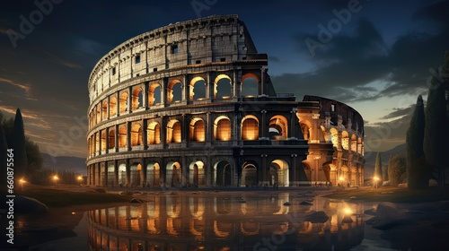Colosseum in the evening ultra realistic illustration - Generative AI.