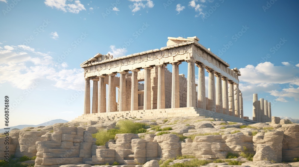 Fototapeta premium The Parthenon atop the Acropolis ultra realistic illustration - Generative AI.