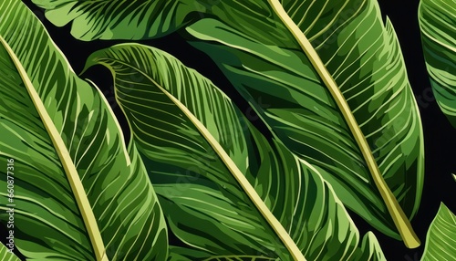 Seamless pattern with beautiful green tropical banana leaves. Hand-drawn vintage 3D illustration. Glamorous exotic abstract background.luxury wallpapers, cloth, fabric print, goods, mural,GenerativeAI