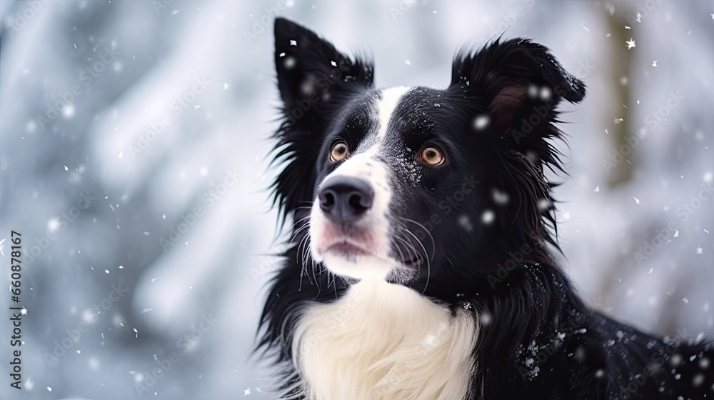 border collie dog. winter dog