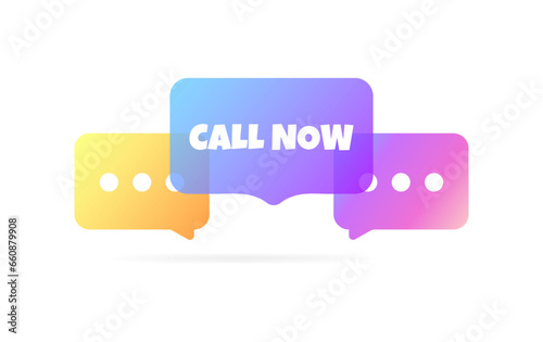 Call now sign. Flat, color, message bubble, call now sign. Vector icon