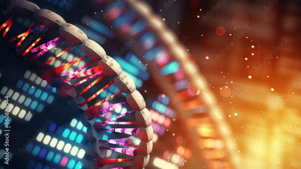 Scientific research figure of dna sequencing photorealism.  Wallpaper. - obrazy, fototapety, plakaty 