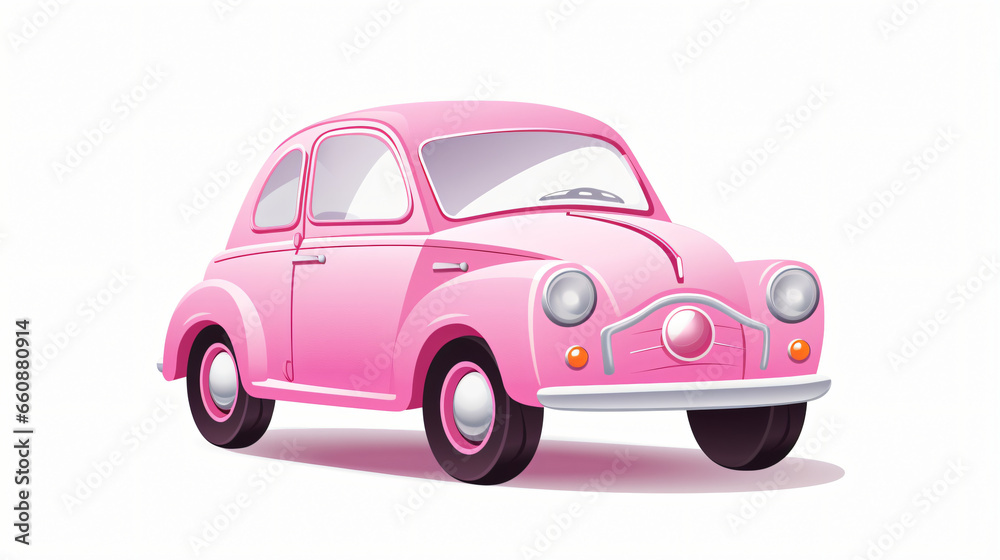 Car small cartoon pink on white