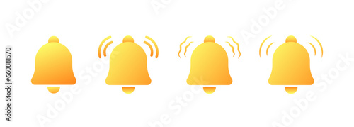 Bell icons. Flat, yellow, bell icons, notification set. Vector icons