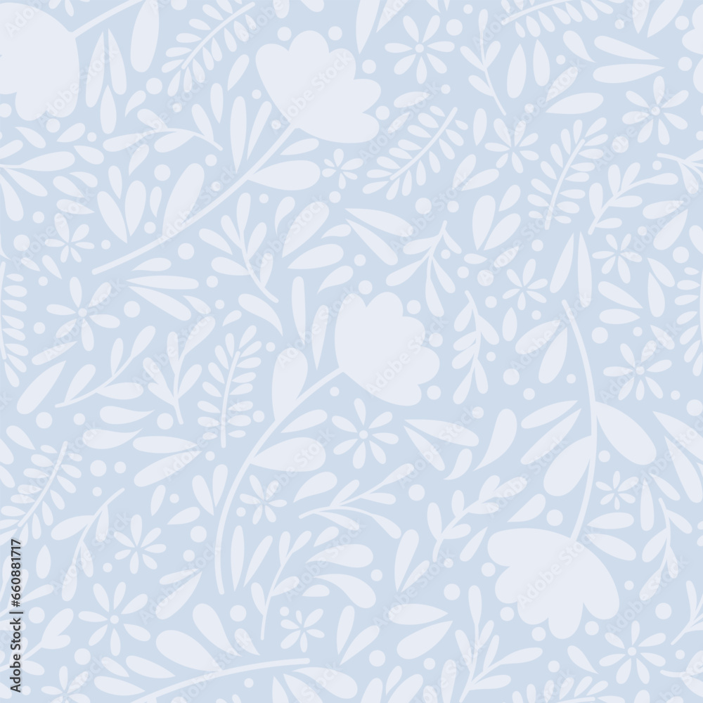 Ditsy blue floral laves vector pattern, seamless background repeating tile Ditsy blue floral laves vector pattern, seamless background repeating tile