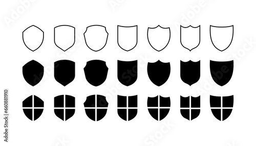 Shield icons. Silhouette, black, set of shields, internet protection. Vector icons