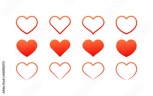 Heart icons. Flat, red, set of hearts, red heart icons. Vector icons