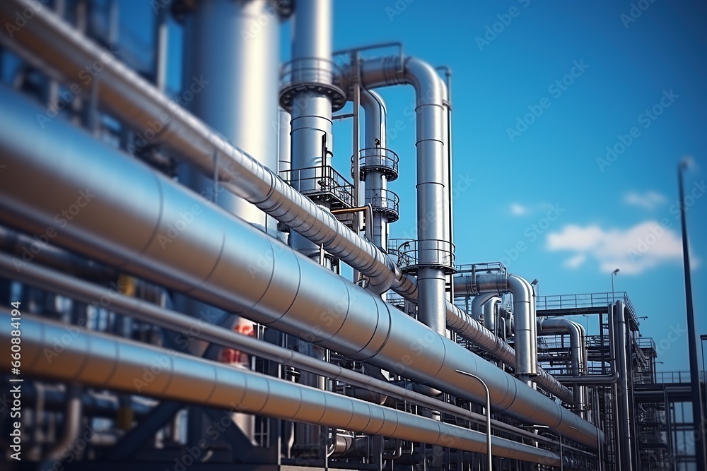 Industrial zone area. Pipeline and pipe rack of petroleum, chemical, hydrogen industrial plant. Industrial zone area. Pipeline and pipe rack of petroleum, chemical, hydrogen industrial plant.
