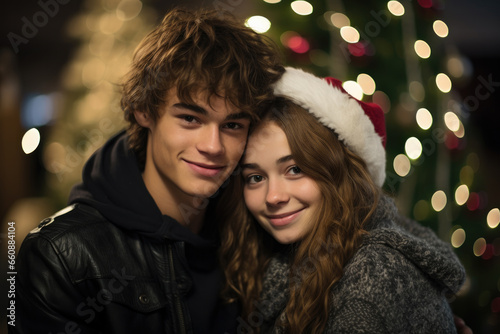 Cute happy teenage couple at Christmas time © Lucy Welch