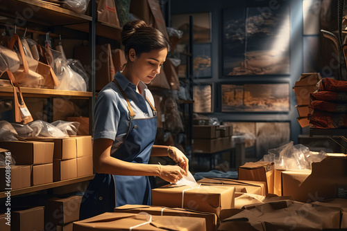 Worker preparing order in retail shop warehouse