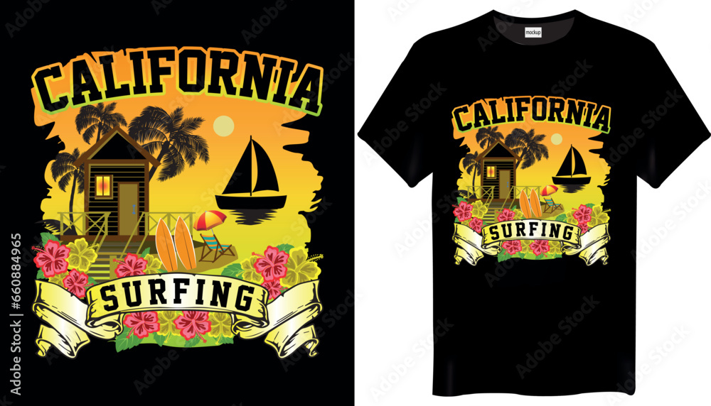 California surfing Beaches Graphic T-Shirts Design California surfing Beaches Graphic T-Shirts Design