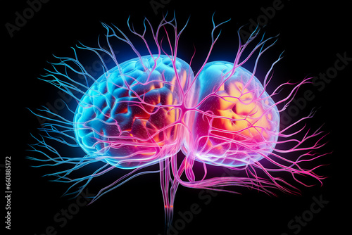 Illustration of human brain nerve tracts based on magnetic resonance imaging (MRI) data.