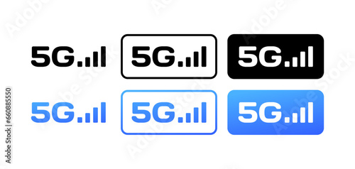 5G communication sticks icons. Different styles, 5G perfect connection indicator, 5G icons. Vector icons