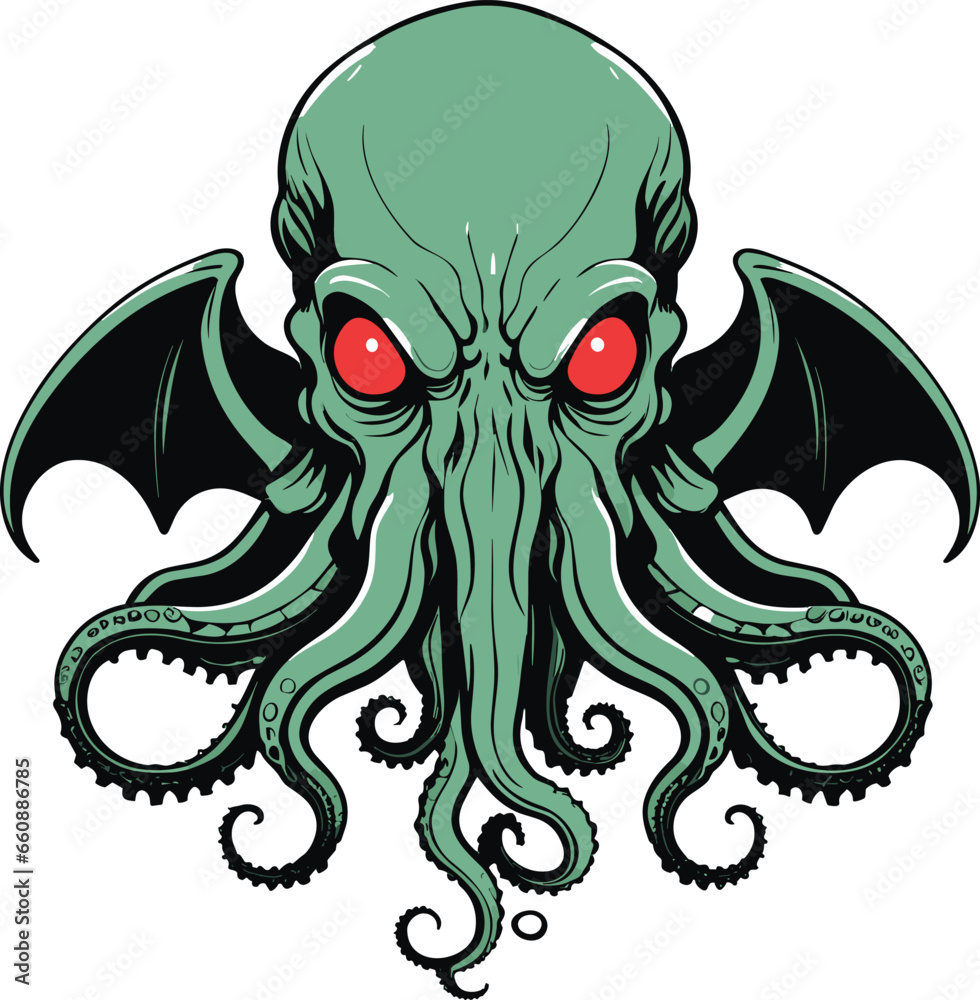 Vector illustration of a mythical creature with multiple tentacles, AI