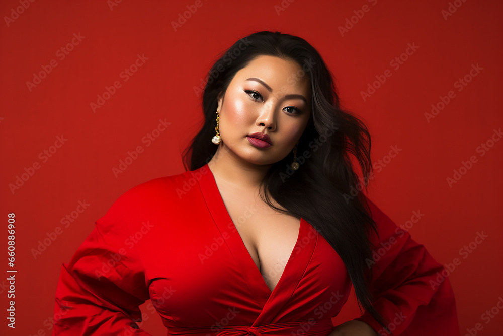 Studio portrait of beautiful fat overweighted woman on different colour background Studio portrait of beautiful fat overweighted woman on different colour background