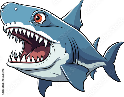 Vector illustration of an intimidating shark with its mouth open wide.